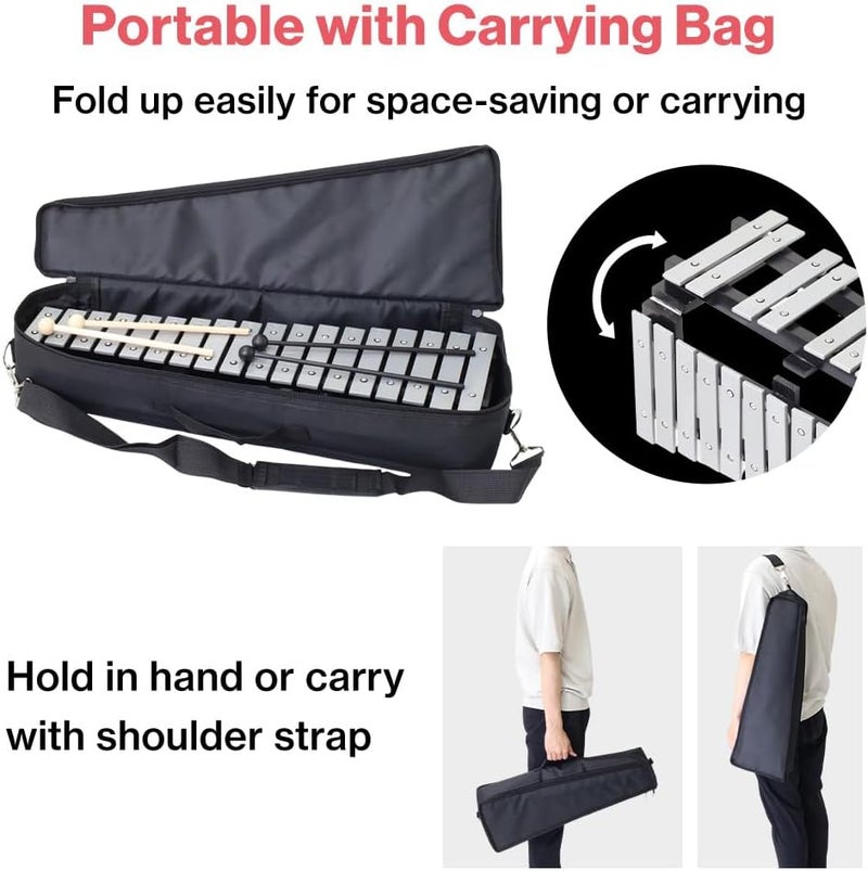 Japard Foldable Glockenspiel Xylophone 30 Note, with Wood Base and 30 Metal Keys, 4 Mallets, Carrying Bag, Professional Glockenspiel Percussion Instrument for Adults and Students - Image 4